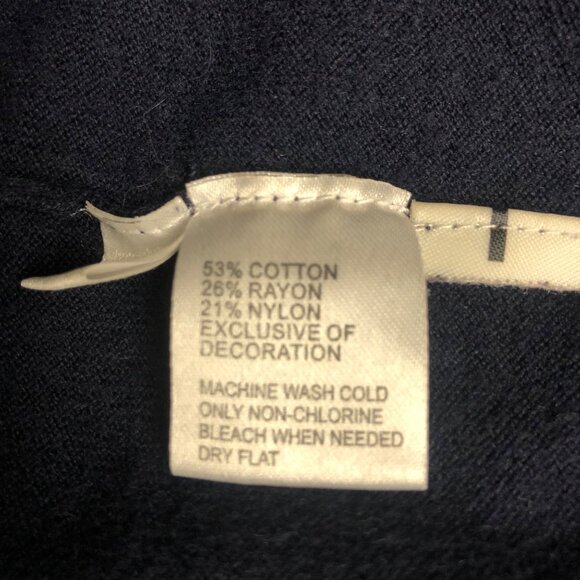 Ann Taylor Loft Cardigan Womens Size Medium Navy Blue Open Front 3-D Floral Trim - Picture 6 of 7